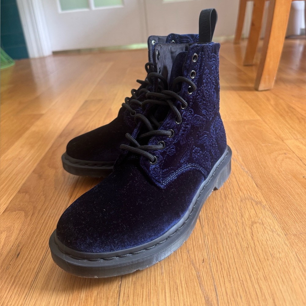 Doc Martens W8 Navy blue 1460 Velvet Brocade boots - Picture 3 of 8